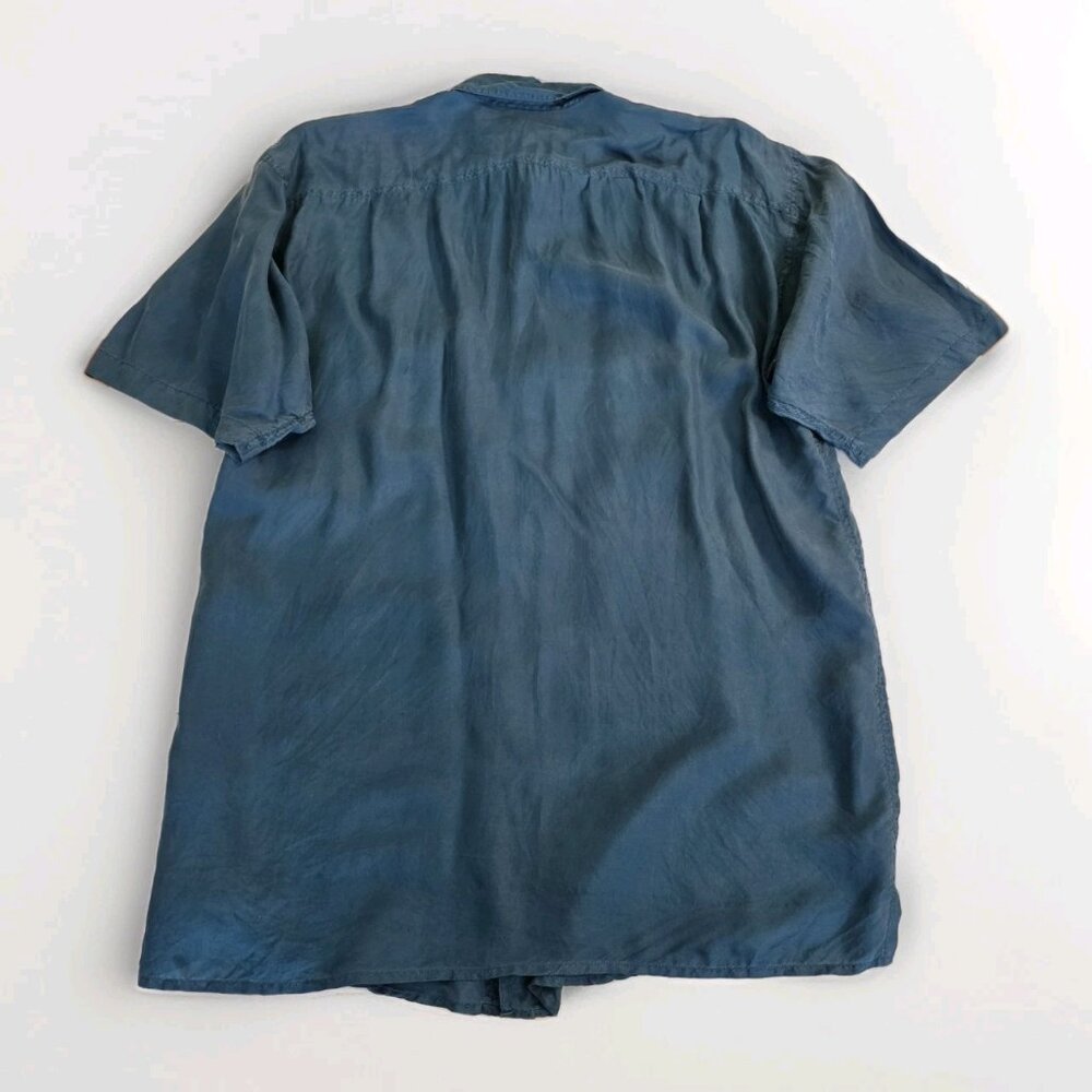 Vtg Stone Silks Shirt Mens L Teal SS Lightweight Button Down Pockets Boho Retro - Picture 11 of 13